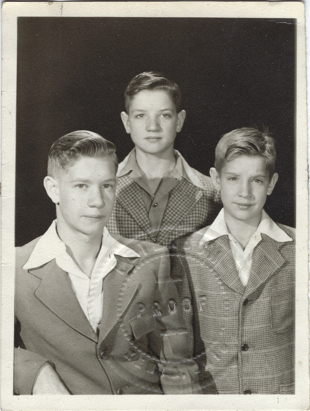 The younger Fridley brothers, from left to right (oldest to youngest): Grover Isaac Fridley Jr., Lester James Fridley, Freeman Eugene Fridley